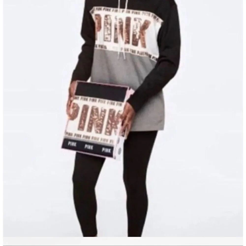 VS PINK Bling Hoodie Pullover -size Medium black gold bling sequin